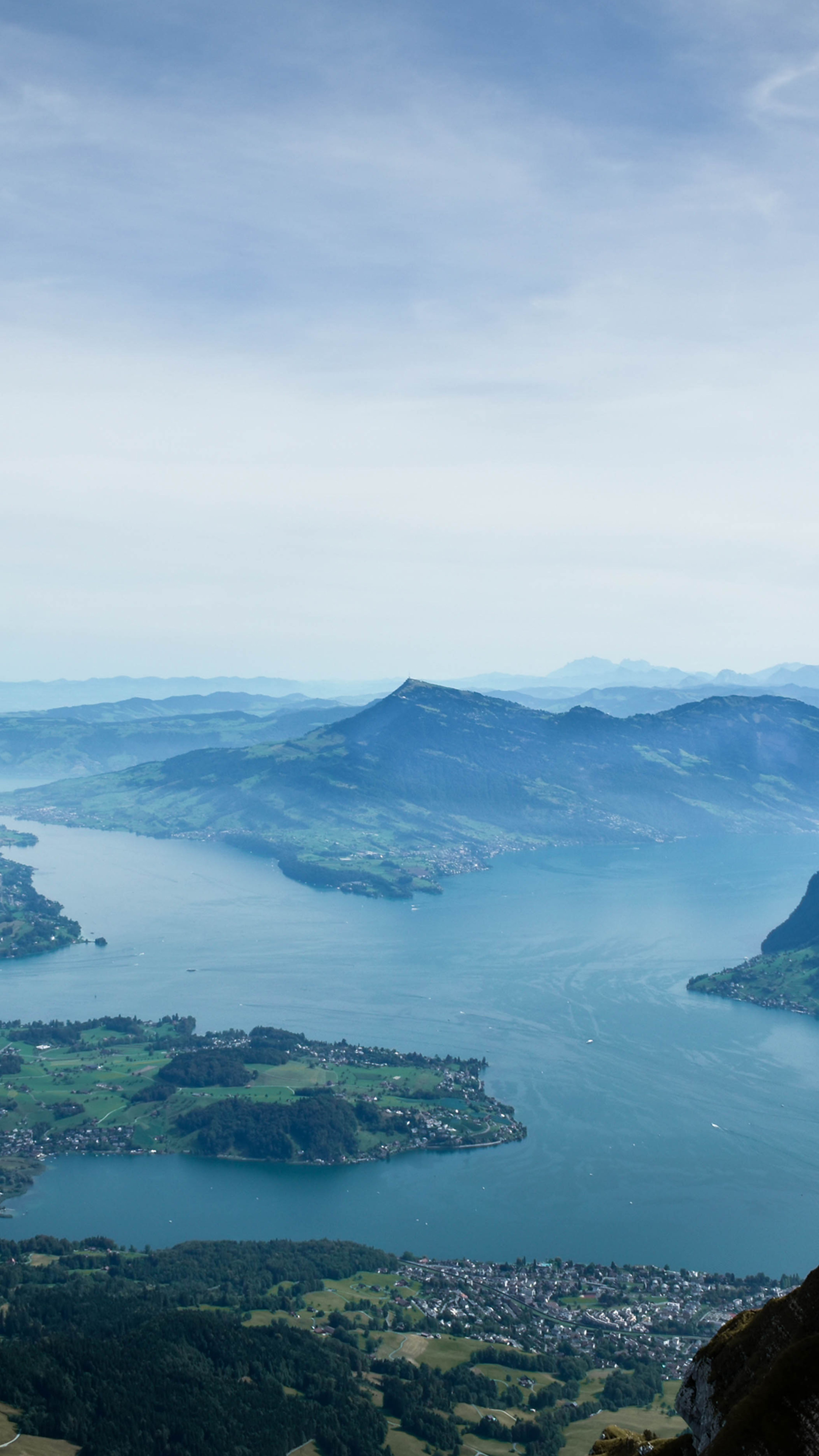 Stunning Aerial View Of Lake Lucerne And Surrounding Mountains In Switzerland.