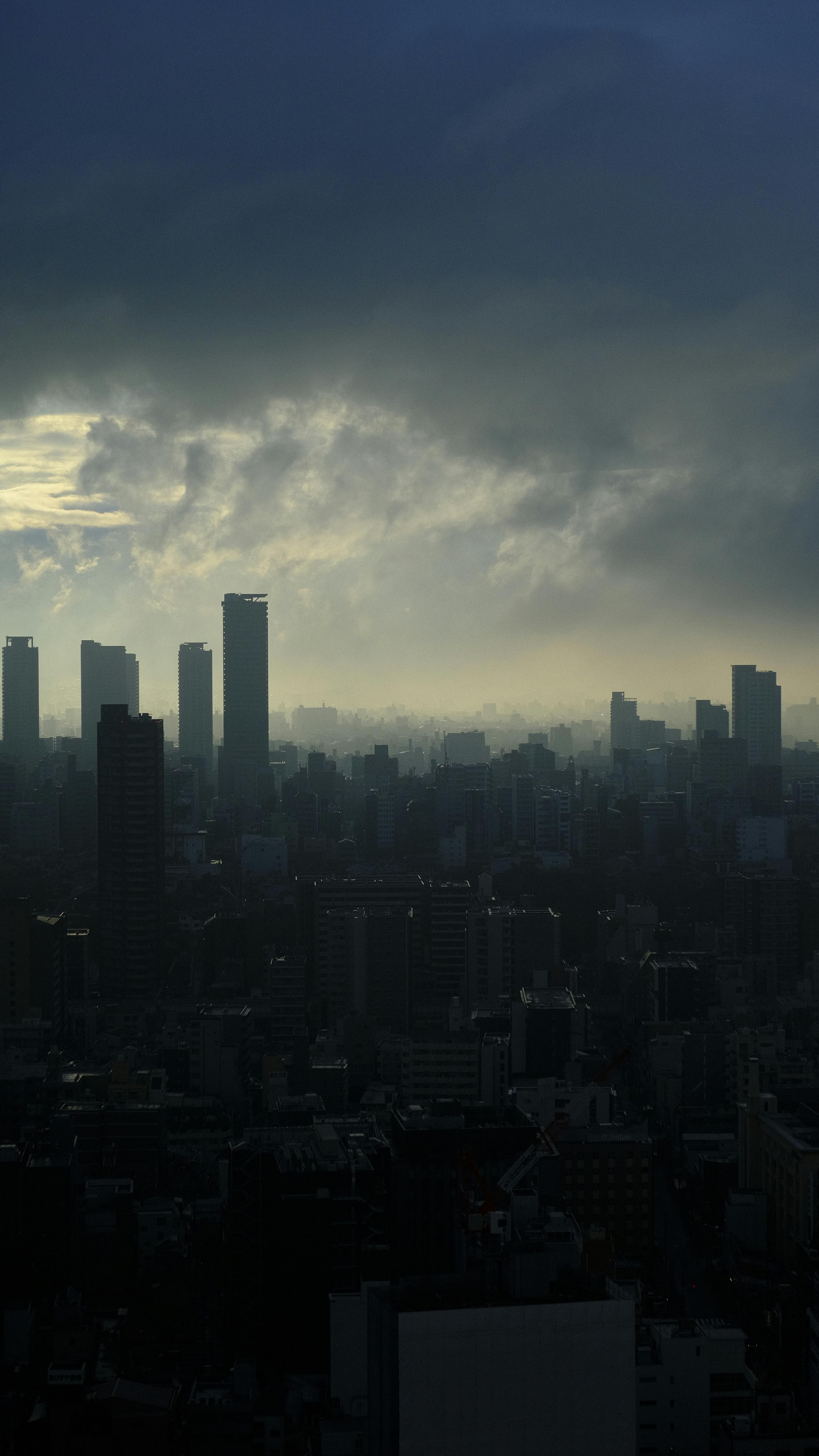 Moody Skyline Of Tokyo, Japan At Dusk With High-rise Buildings Silhouetted Against Dramatic Clouds.