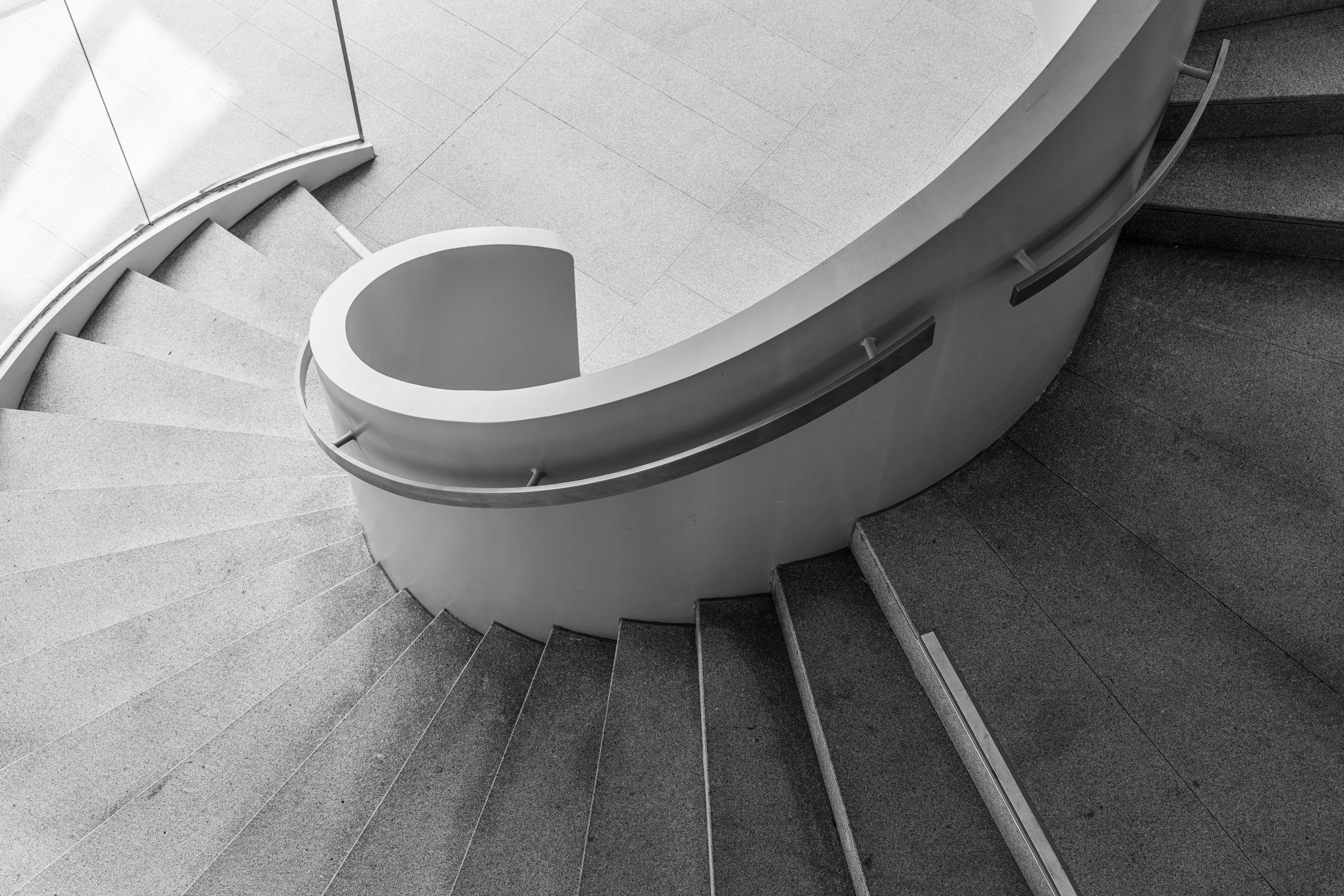 Elegant Spiral Staircase In Black And White.