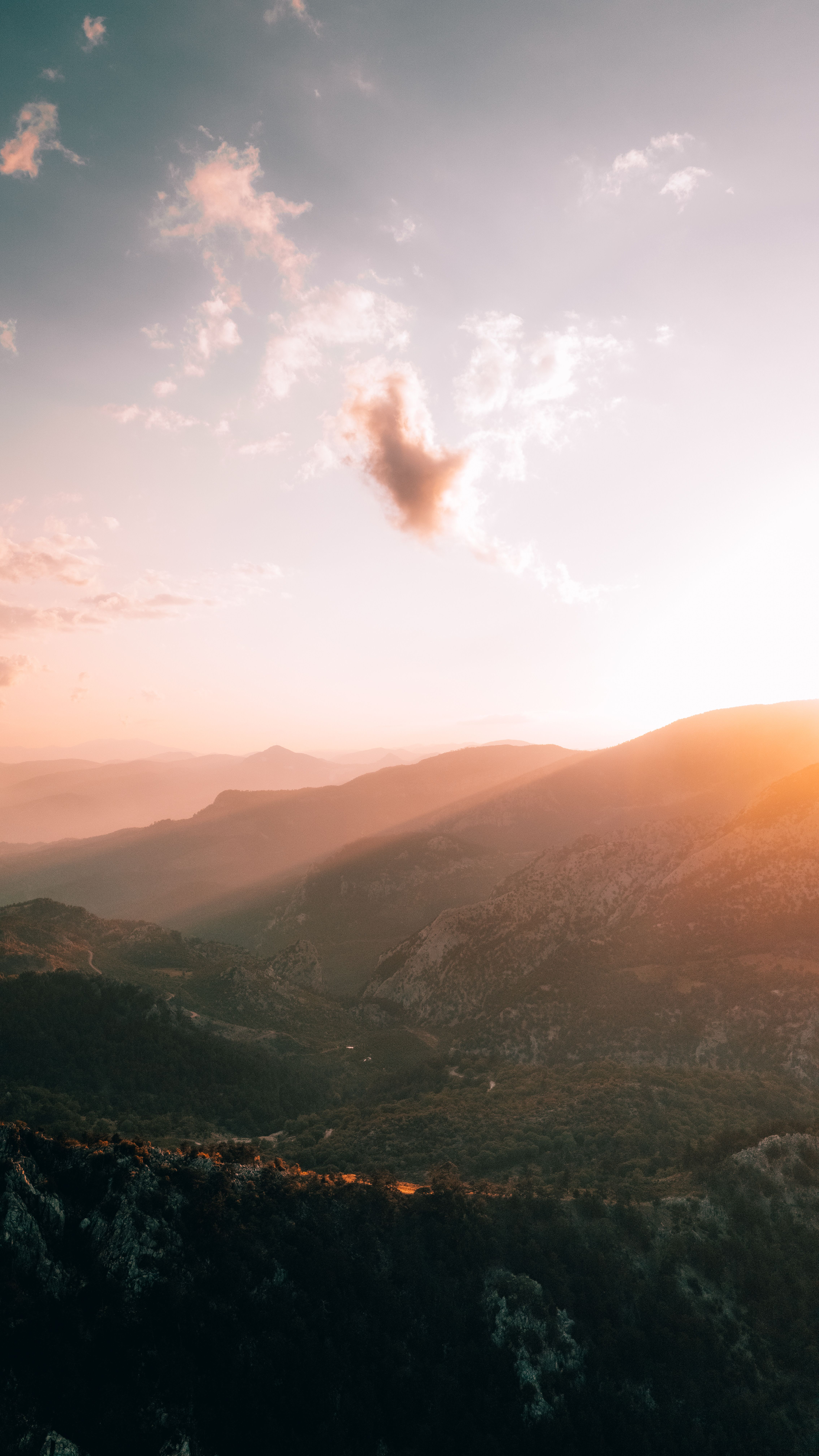 Breathtaking Aerial View Of A Sunset Over The Mountains In Isparta, Türkiye. HD mobile wallpaper