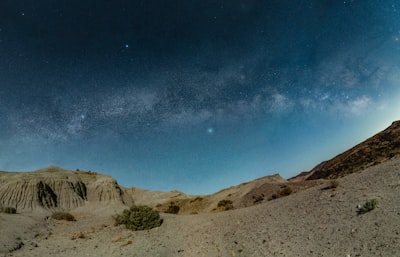 Milky Way Galaxy Over A Desert Landscape At Night.