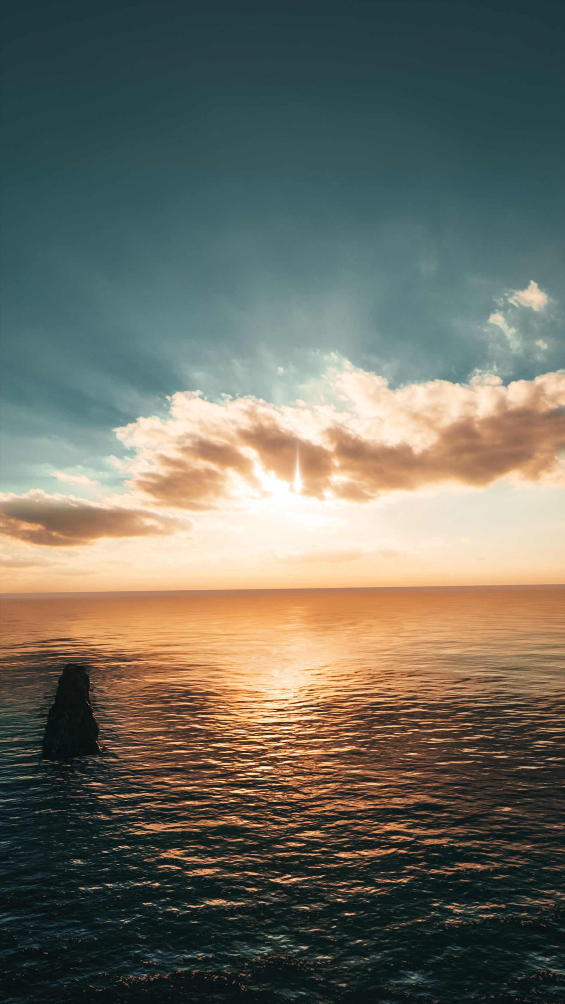 Breathtaking Sunrise Over The Ocean With Golden Hues And A Peaceful Sky. HD mobile wallpaper