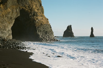 Black Sand Beach, Sea Cave, Ocean Waves, And Sea Stacks. wallpaper preview