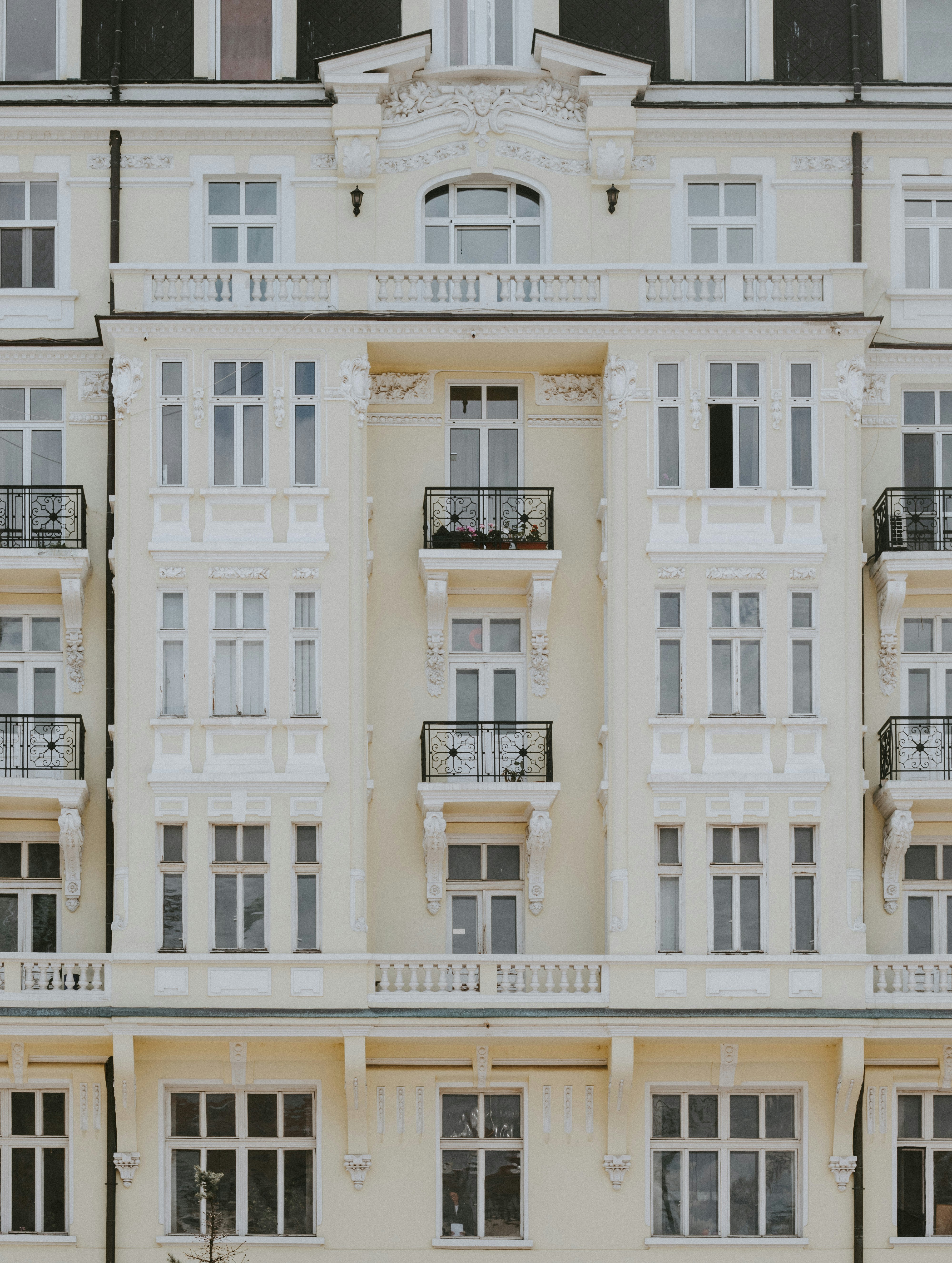 Ornate Cream-colored Building With Many Windows HD mobile wallpaper
