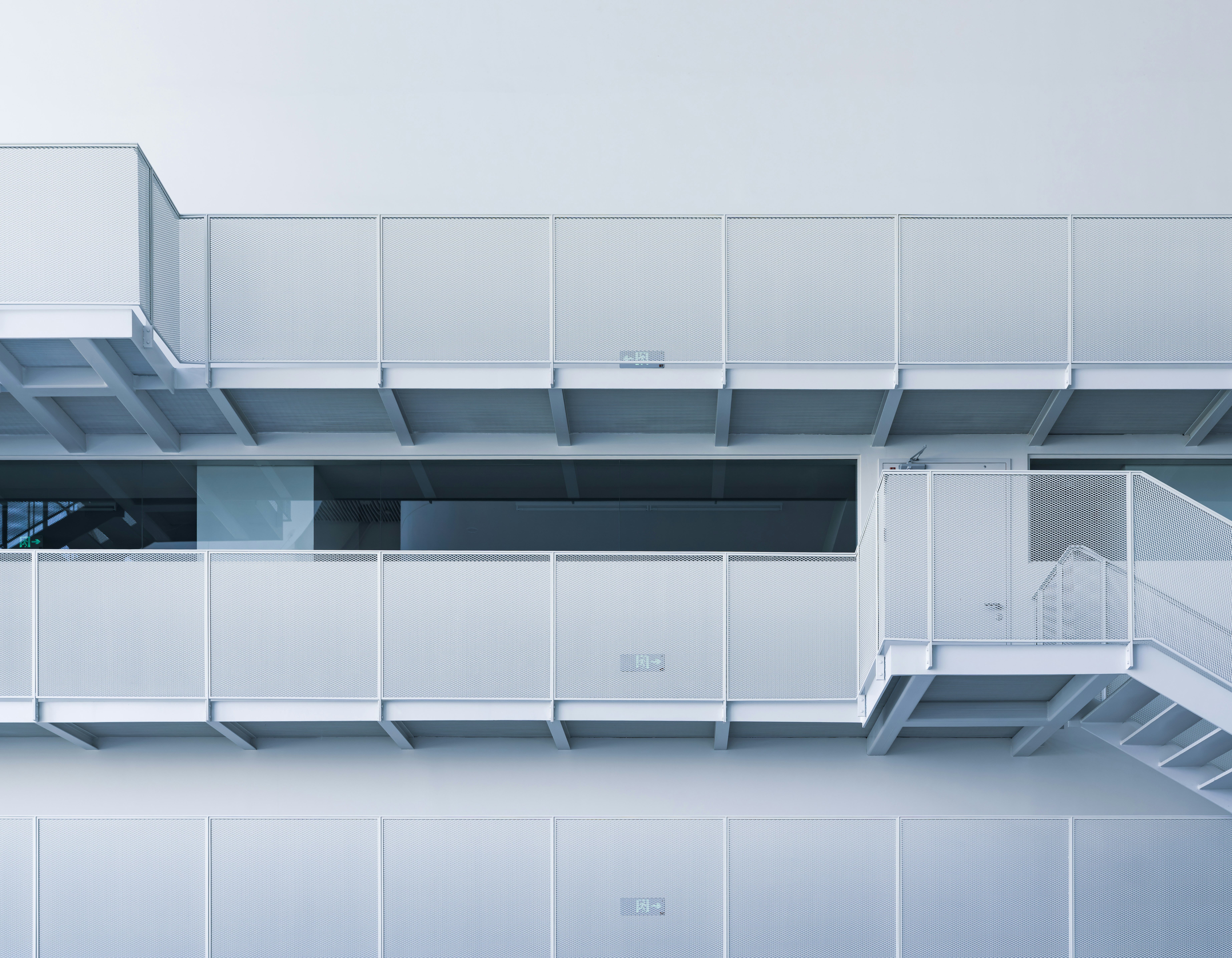 Modern White Building With Balconies And Stairs HD mobile wallpaper