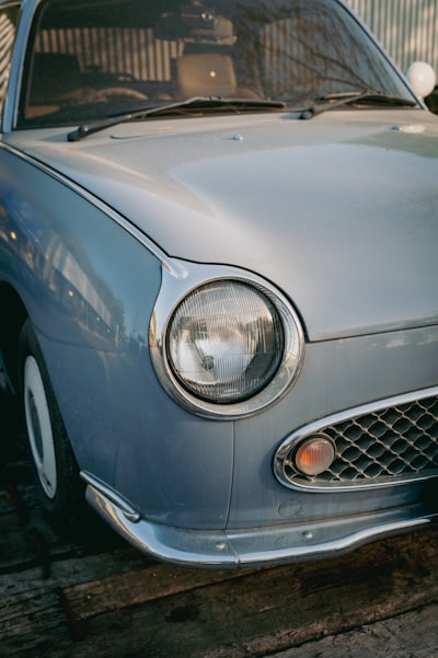 Close-up Of A Vintage Light Blue Car