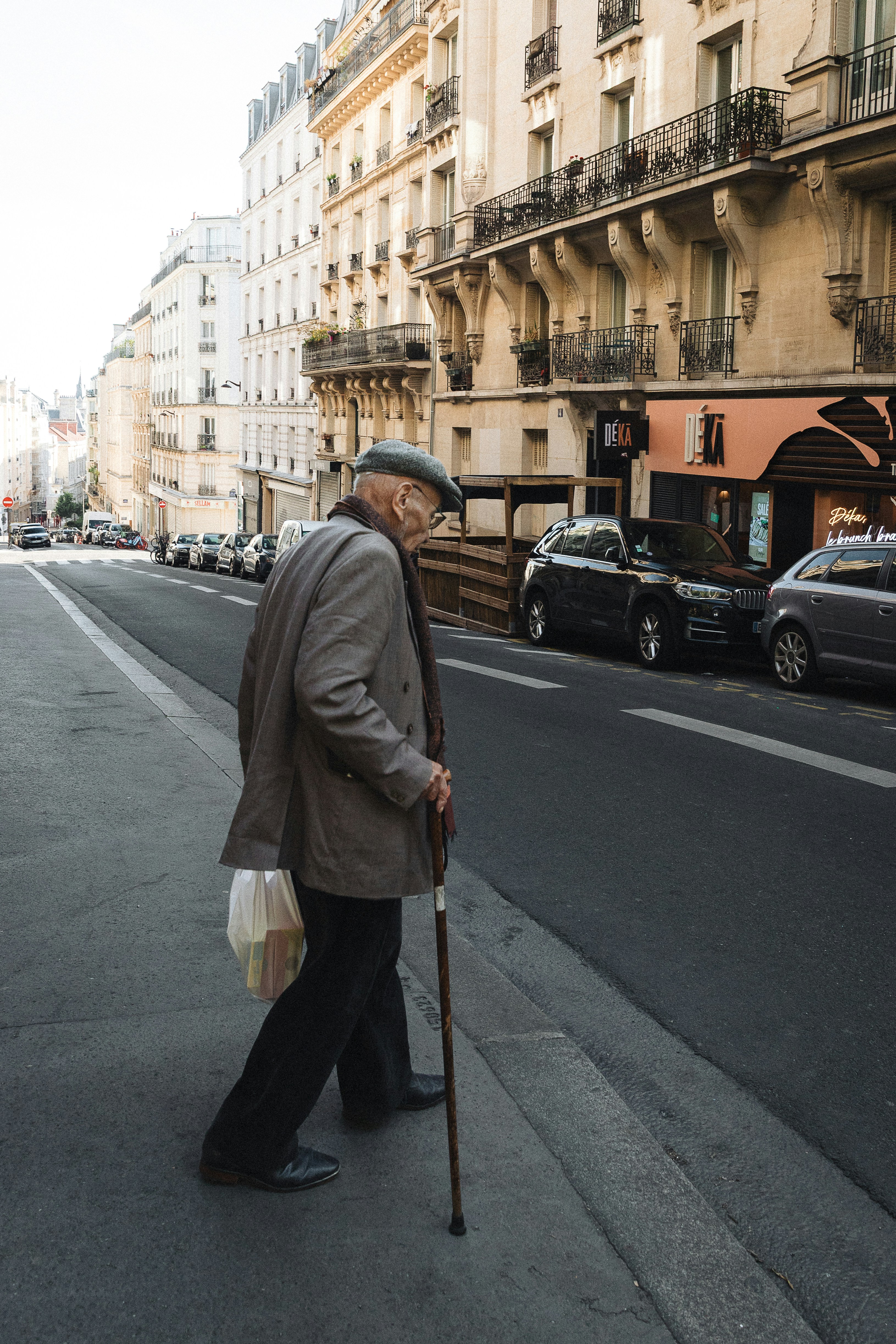Senior Man With Walking Stick On Paris Street HD mobile wallpaper