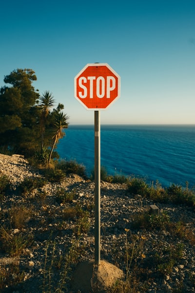 A Stop Sign Overlooking A Vast Blue Ocean.