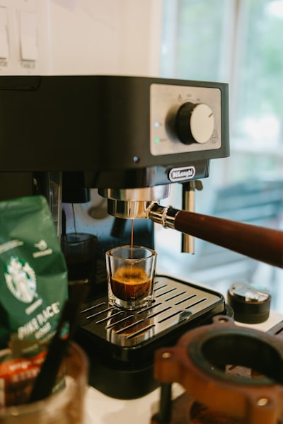 Espresso Machine Brewing Coffee With Starbucks Beans