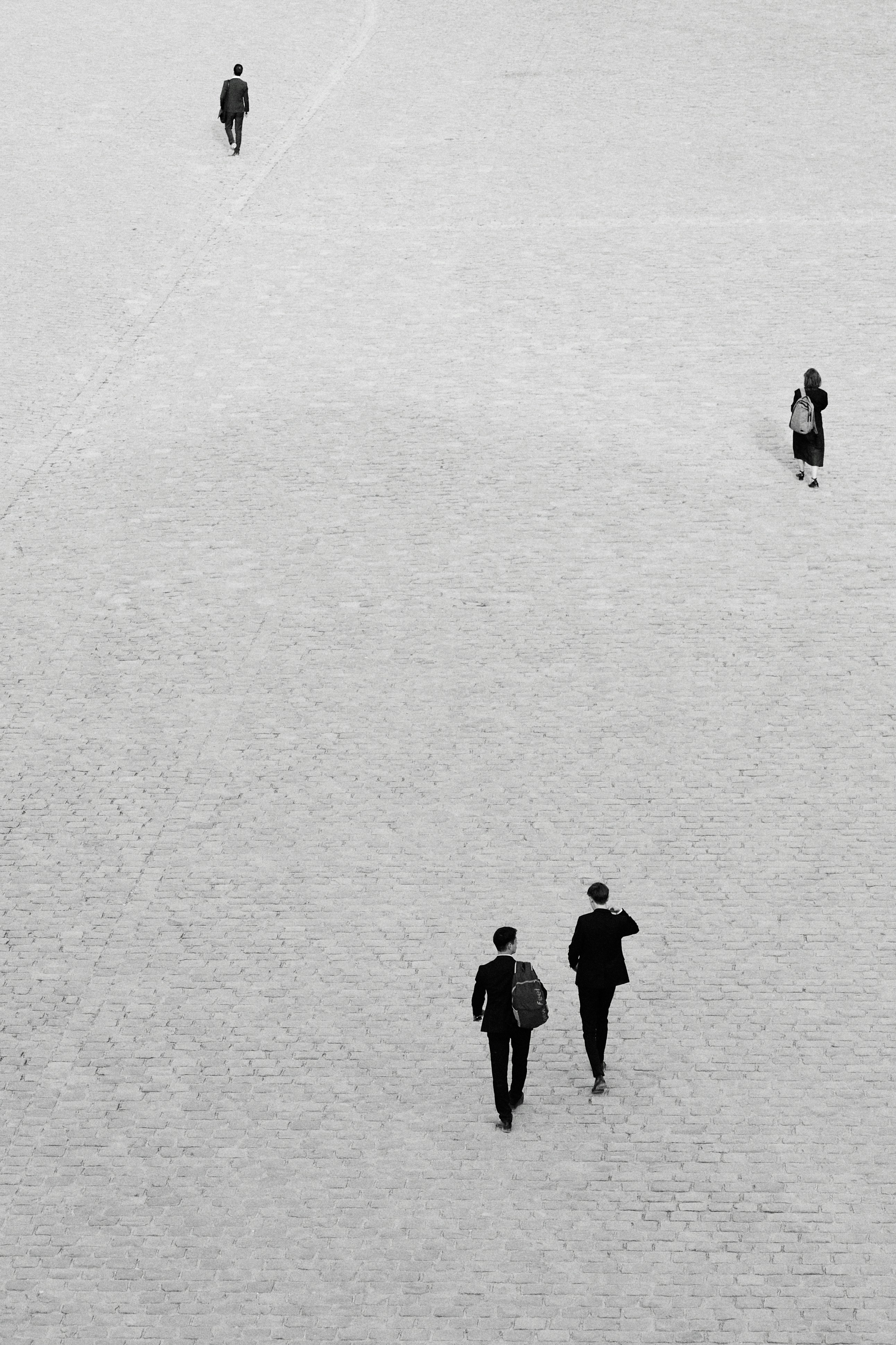 People Walking Across A Vast, Minimalist Black And White Landscape. HD mobile wallpaper