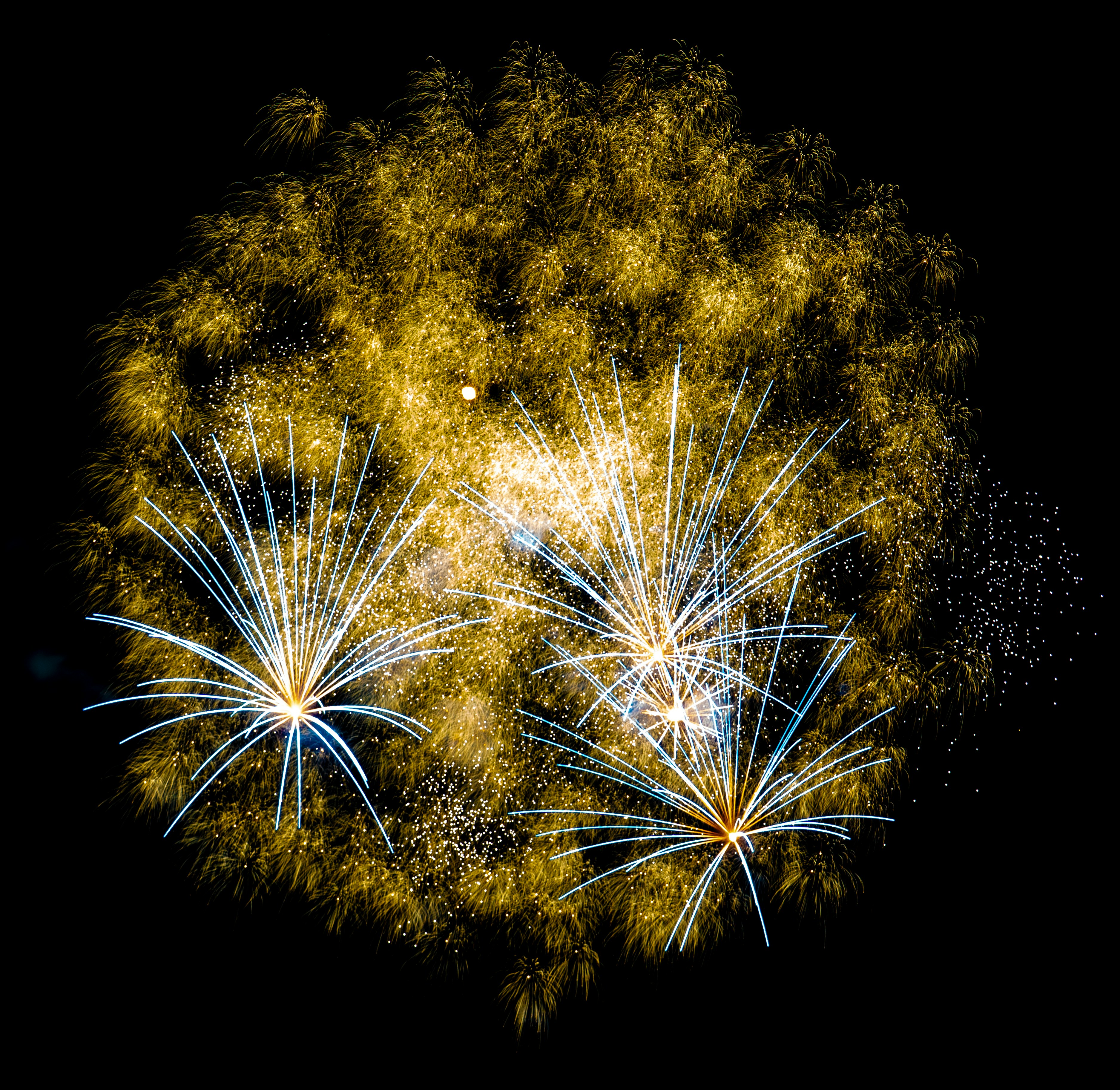 Spectacular Golden And White Fireworks Explode In The Dark. HD mobile wallpaper