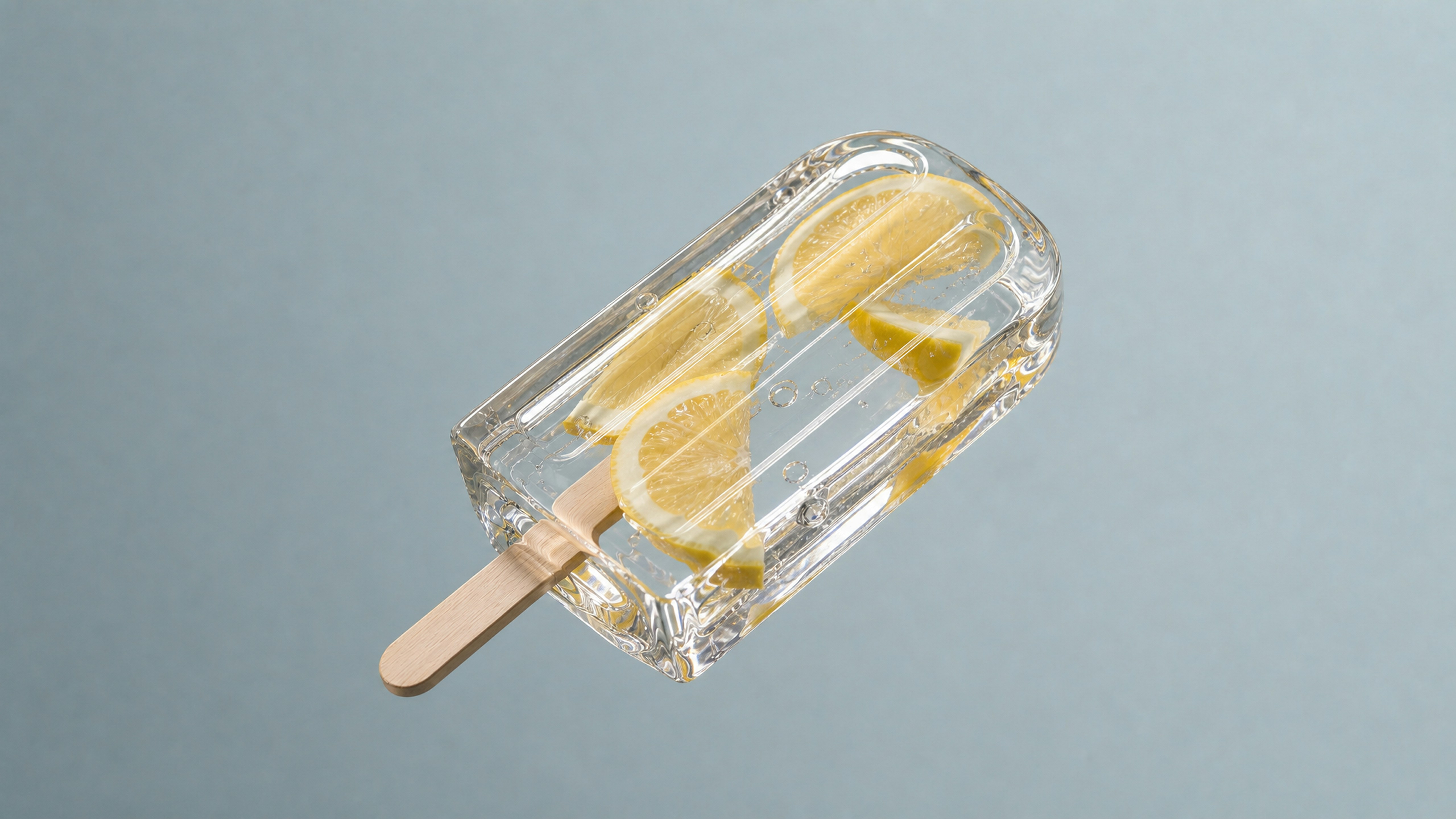 A Clear Popsicle With Lemon Slices And A Wooden Stick. HD mobile wallpaper